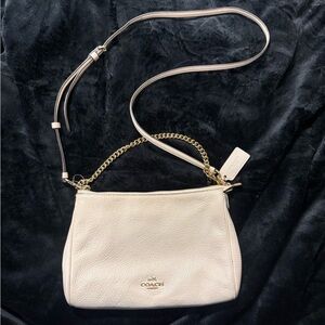 Vintage Coach Ivory Leather Shoulder Bag with Gold Accents